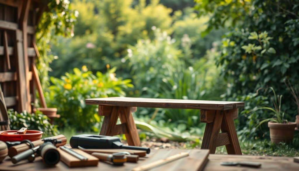 Rustikale Gartenbank bauen Schritt für Schritt